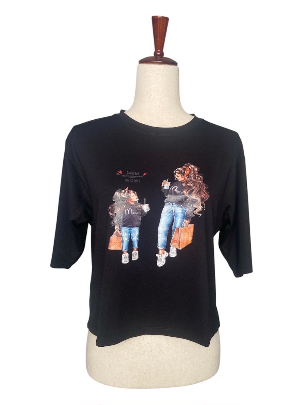Black Graphic Tee Mom & Daughter Twinning Pair set EUC